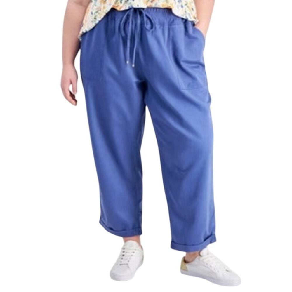 Tommy Hilfiger Plus Size Twill Drawstring High Waisted Pants in Harbor Blue